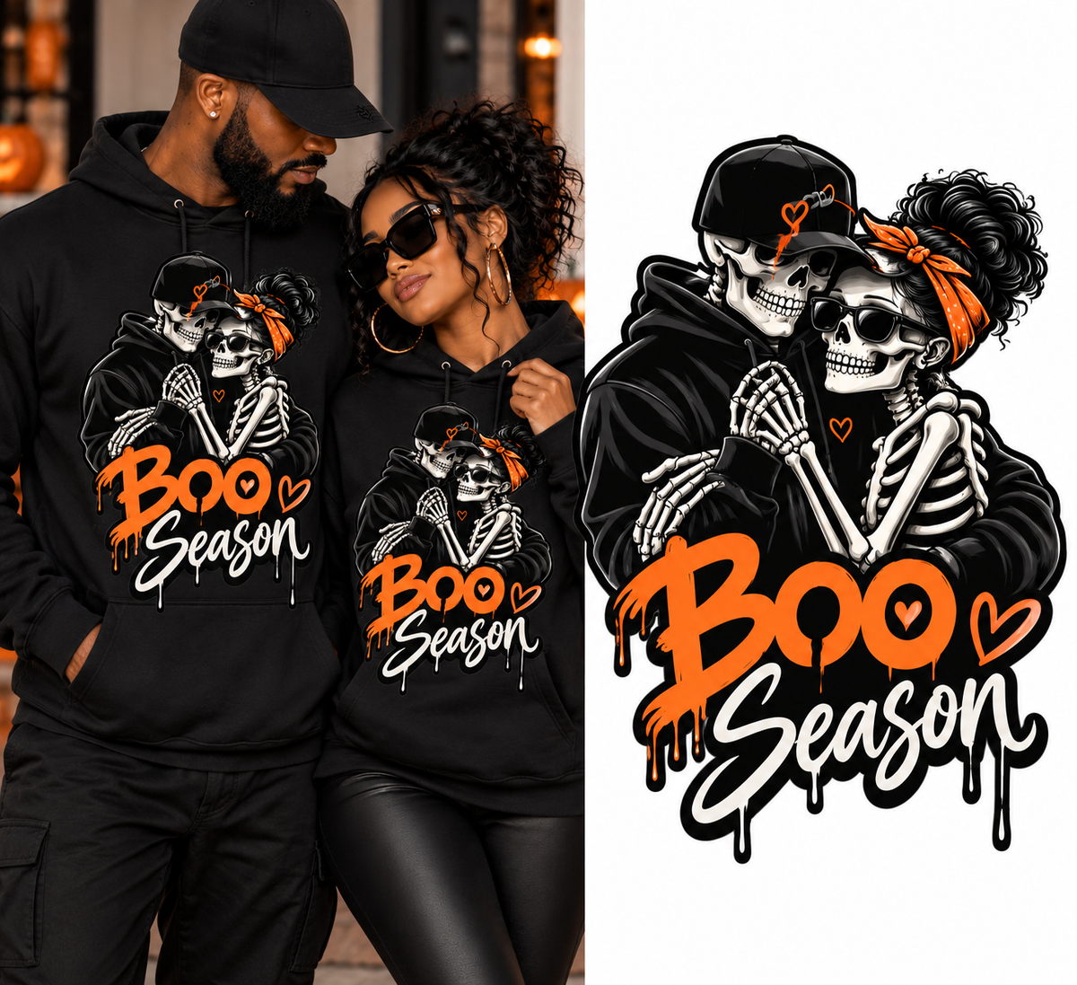 Boo Season™ Skeleton Couple Hoodie – Unisex Halloween Hoodie