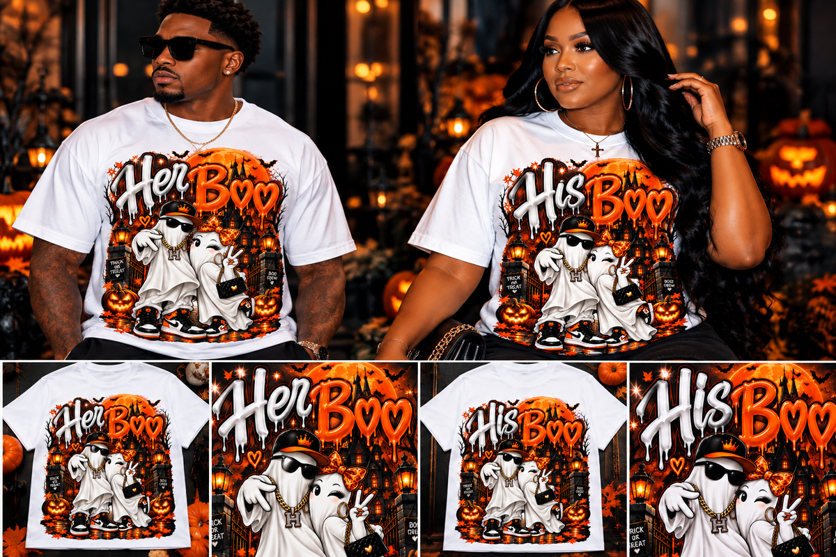 His Boo + Her Boo Halloween Couple Tee Set